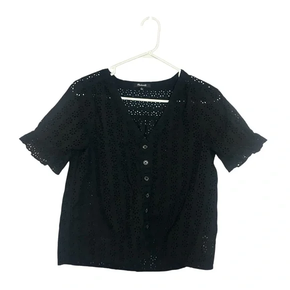 Madewell Black Eyelet Blouse size small - Picture 8 of 9
